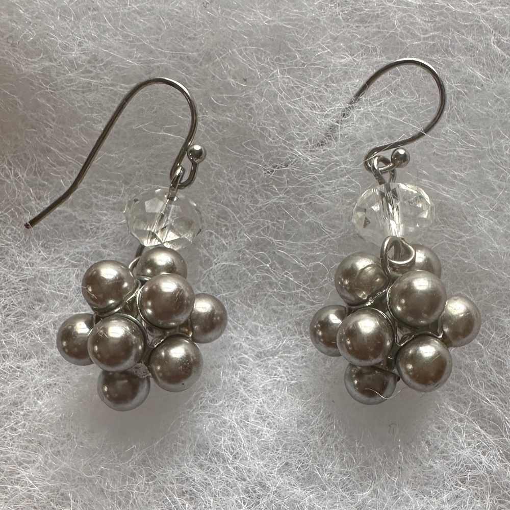 Metallic Silver/crystal drop earrings